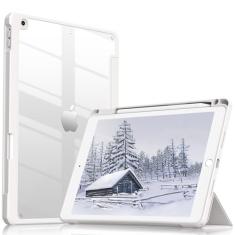 JKSML Capa para iPad de 10,2 polegadas 9ª/8ª/7ª geração 2021/2020/2019 com suporte para lápis, capa traseira de policarbonato rígido transparente à prova de choque leve e fina com suporte triplo para