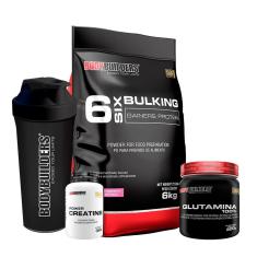 KIT - Hipercalórico Bulking Protein 6kg + Creatina 100g + Glutamina 300g + Coqueteleira- BB-Unissex