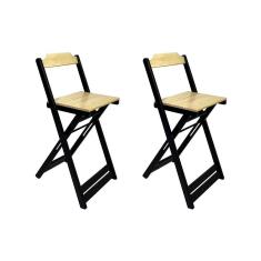 Kit 2 Banquetas Bistro Soberana Bar em Madeira Padrão - Natural/preto