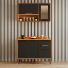 Cozinha Compacta 2 Peças 5 Portas 2 Gavetas Paris Sallêto Cinamomo Com Grafite