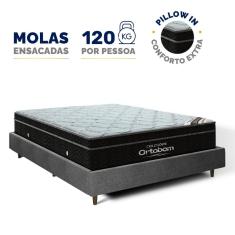 Cama Genebra Bouclé com Colchão de Molas Ensacadas Ortobom Elegante Super Pillow In Casal 138cm