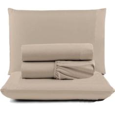 Jogo Lençol Pratik Peletizado Queen 4 Peças Barato - Avelã - Casa Show
