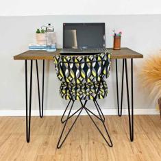 Mesa para Escritório de Ferro e Madeira 96cm Hairpin Industrial Tabaco