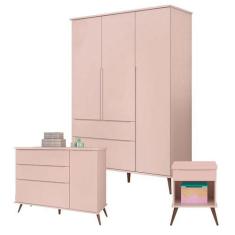 Cômoda e Guarda Roupa com Mesa de Apoio Alice Rosa Acetinado - Phoenix