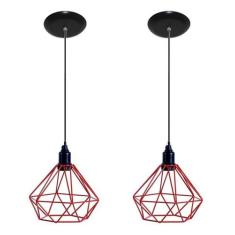 Kit com 02 Luminarias Pendentes Aramado Retrô Modelo Diamante - Preto,