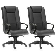 Kit 02 Cadeiras de Escritório Presidente Executiva New Onix F02 Couro Ecológico Preto - Lyam Decor