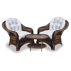 Conjunto de Poltronas Fibra Sintética Roma - 2 Poltronas + 1 Mesa Centro - Tecido Duna Cru