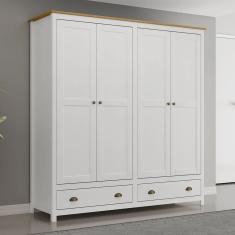 Guarda-Roupa 4 Portas 2 Gavetas Branco/Freijó Topázio Madeira Pinus - Finestra