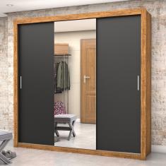 Guarda Roupa Casal com Espelho 3 Portas de Correr Luna Plus Carioca Móveis - Cinamomo/Preto