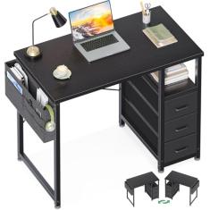 AODK Mesa de computador pequena de 81 cm com gavetas de tecido, mesa de escritório para crianças, meninas, adolescentes, para quarto, mesa de escritório em casa para espaços pequenos, preta