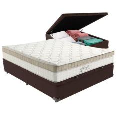Cama Box Com Baú Bege E Colchão Casal King Best Anjos Cor:marrom