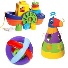 Kit De Brinquedos Educativos Barco + Tucano + Bola
