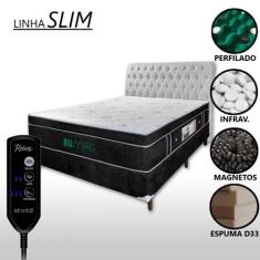 Cama Box Casal Magnético D33 Com Massageador e Controle + Cabeceira Co