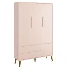 Guarda-roupa Retrô 3 Portas Théo New Rosa Fosco Com Madeira - Moveisaqui