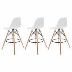 Kit 3 Banquetas Altas Para Bar Cozinha Charles Eames Eiffel Branca