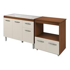 Armário Gabinete pia de 120 cm com Balcão multiuso micro-ondas Forno Elétrico Savana frente Off-White