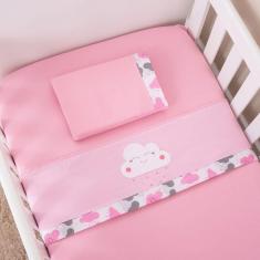 Jogo De Lençol Para Berço Americano 3 Peças Nuvem Rosa