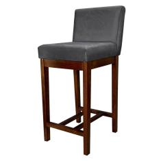 Banqueta Média Estofada com Encosto Lisboa Madeira Capuccino Suede Cinza CCS