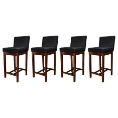 Kit 4 Banquetas Estofadas Média Moderna Lisboa Madeira Capuccino Suede Preto CCS