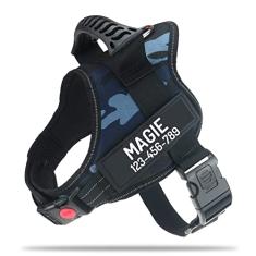 Peitoral personalizado para cães com nome e número de telefone personalizados da PawPawify, colete resistente para animais de estimação para evitar puxões, puxões ou asfixia, treinamento e caminhada