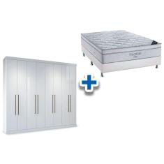 Cama Box Casal + Colchão Freedom Ortobom + Guarda Roupa Master Vip 8.4 Branco