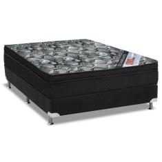 Cama Box Casal: Colchão Molas Bonnel Ortobom Nanolastic ISO Firme + Base CRC Suede Black(138x188)