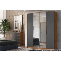 Guarda Roupa Solteiro 4 Portas E 3 Gavetas C/ 2 Espelhos Attore Amendola/grafito - Demóbile