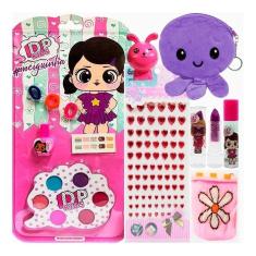 Kit maquiagem infantil batom brilho gloss sombra chaveiro
