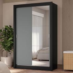 Guarda-Roupa Solteiro 2 Portas de Correr com Espelho 4 Gavetas Preto/Cinza Vivare Plus Madesa