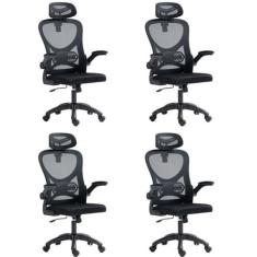 Kit 4 Cadeiras para Escritório Presidente Office Columbus com Tela Mesh Preto