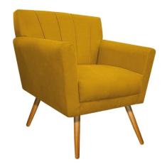 Poltrona Decorativa Laura Pés Palito Mel Suede Amarelo - Amarena Móveis