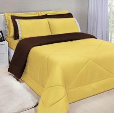 Kit Edredom Dupla Face Ternura Casal Padrão 6 Peças - Amarelo e Marrom