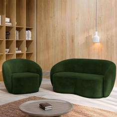Conjunto 1 Sofá Living 160cm E 1 Poltrona íbis Encosto Fixo Veludo Verde G33 - Gran Belo