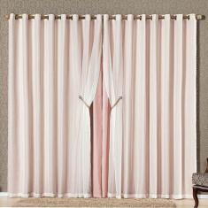 Cortina Bélgica 4,00M X 2,70M Tecido Microfibra Com Voal Pingentes Lux