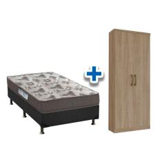 Cama Box Solteiro CRC + Colchão D33 Ortobom + Armário Multiuso Margarida Rústico