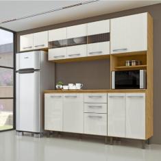 Cozinha Compacta 4 Peças Balcão com Tampo 3 Portas de Vidro Lara Espre