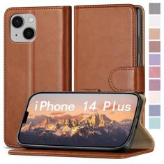 RingPi Capa de celular para iPhone 14 Plus de 6,7 polegadas [couro com bloqueio de RFID], [3 compartimentos para cartão de crédito] capa flip folio book à prova de choque, capas com suporte, mulheres