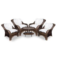 Conjunto de Poltronas Fibra Sintética Bruxelas 4 Poltronas + 1 Mesa Centro Tecido Duna Cru