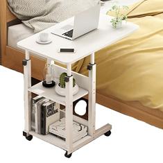 SilteD Mesa de cabeceira com rodinhas, altura ajustável, mesa de cabeceira móvel, estação de trabalho para laptop, mesa de computador móvel com prateleira de 2 níveis, sofá com rodinhas, mesa de
