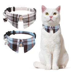 DILLYBUD Coleira para gatos com sinos breakaway, coleira de gato para meninas, meninos e gatos com coleira removível de gravata borboleta, pacote com 2, gravata borboleta xadrez fofa para filhotes,