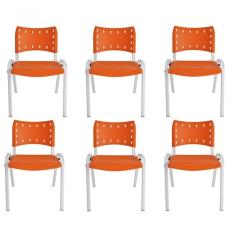 Kit 6 Cadeiras Iso Para Escola Escritório Comércio Laranja Base Branca