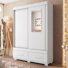 Guarda-roupa Solteiro com Espelho 2 Portas de Correr 2 Gavetas Sereno Branco