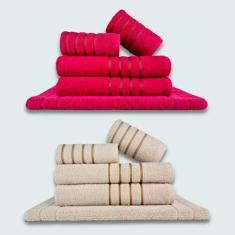 Jogo De Toalhas 10Pçs Coleção Dubai 100% Algodão Rosa+Bege