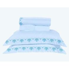 Lençol Casal Urban Bordado 200 Fios 4Pçs Algodão Branco/ul - Doce Lar 