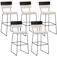 Kit 05 Banquetas Altas Sala De Jantar Allana L02 Faixa Facto Preto Lin