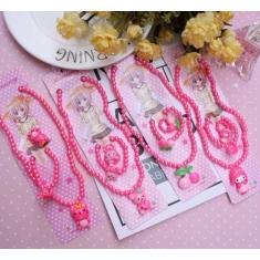 Kit Conjunto Infantil Colar e Pulseira Anel Miçangas Pérola Colorida P