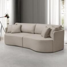 Sofá Retrátil 3 Lugares 222cm Encosto Regulável Linho Bege Inovare - K