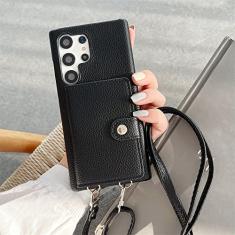 Estojo tipo carteira tiracolo de couro para Samsung S23 Ultra S22 Plus S21 S20 S10 S9 S8 Note 20 10 Pro 9 Capa de cartão, preto, para S9 Plus
