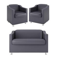 Kit Sofá Namoradeira Reforçada + 02 Poltronas Cinza
