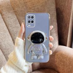 Para Oppo a54 Capa de revestimento de suporte de astronauta para Oppo A54 A52 A16 A15 A36 A58 A53 A74 A57 A17 A72 4g 5g Capa de suporte de silicone, cinza azul, para OPPO A72 5G
